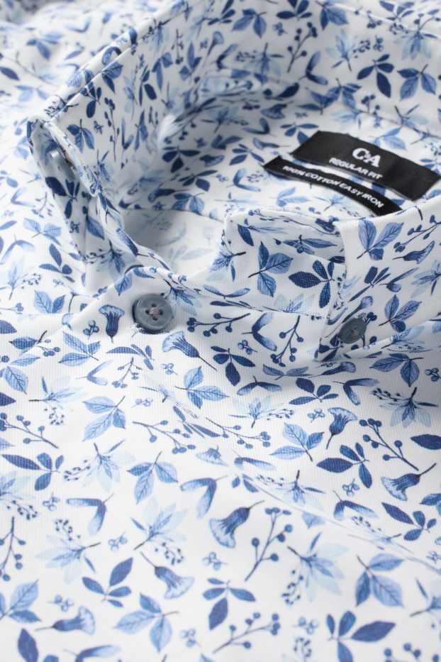 Men - Business shirt - regular fit - kent collar - easy-iron - patterned - blue / white