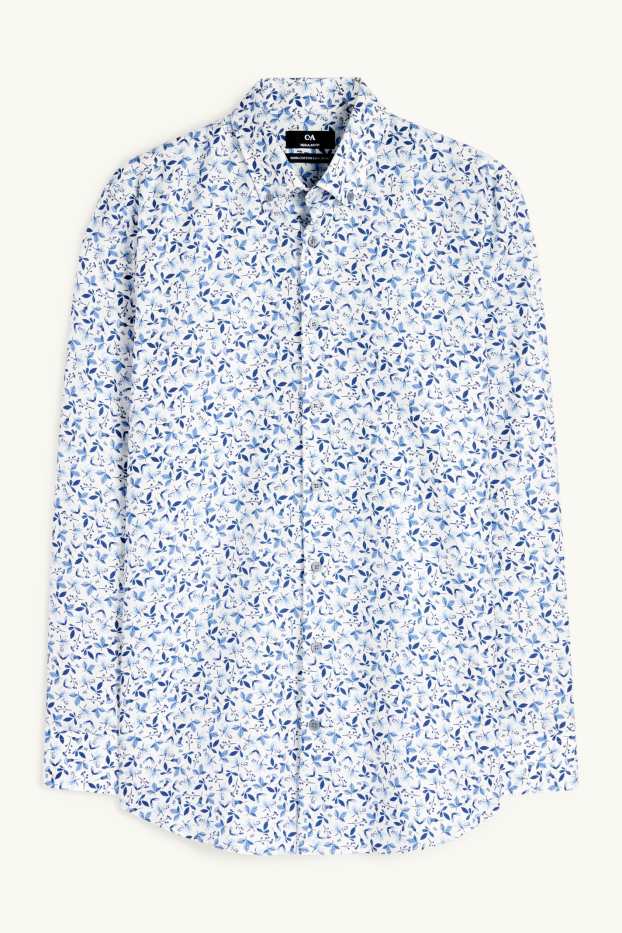 Men - Business shirt - regular fit - kent collar - easy-iron - patterned - blue / white