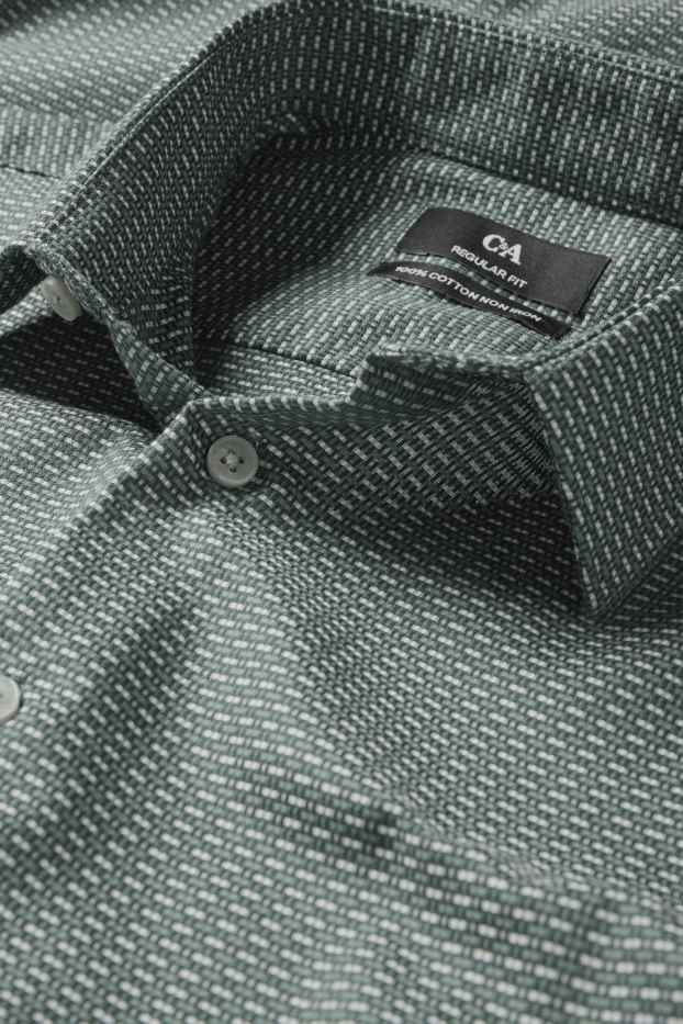 Bărbați - Cămașă office - regular fit - guler Kent - nu necesită călcare - cu model - verde închis