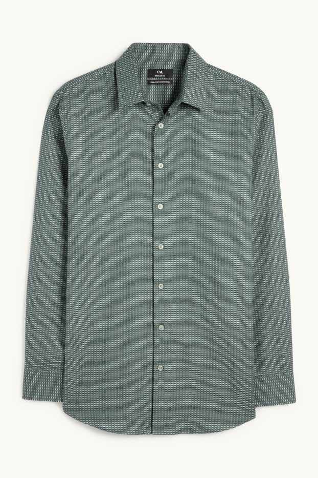 Bărbați - Cămașă office - regular fit - guler Kent - nu necesită călcare - cu model - verde închis