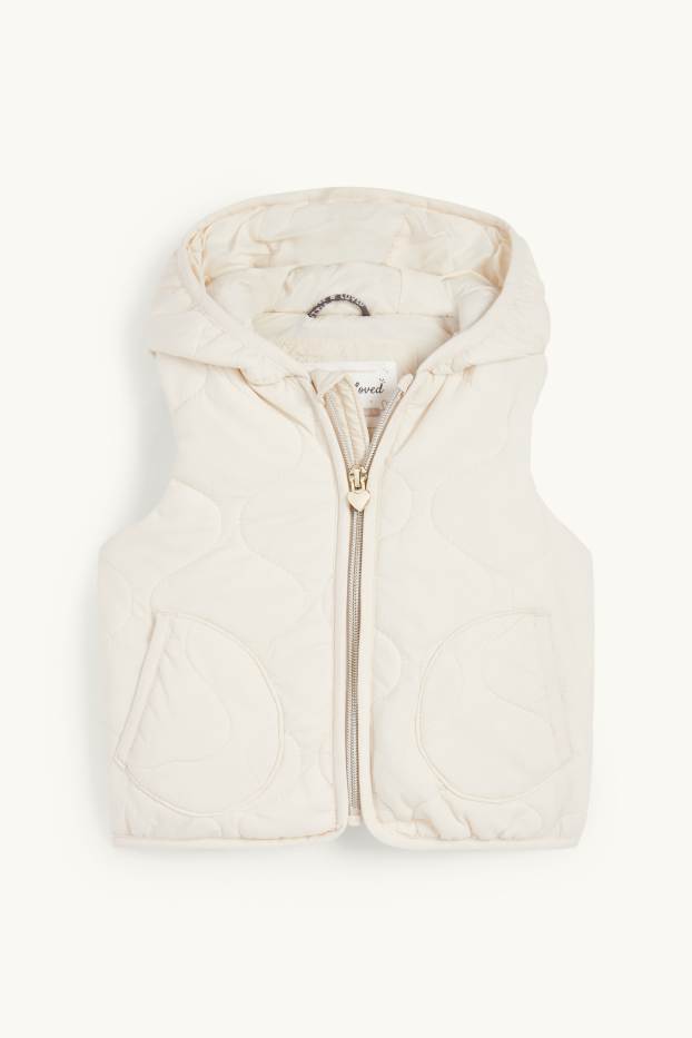 Baby Girls - Baby quilted gilet with hood - water-repellent - cremewhite