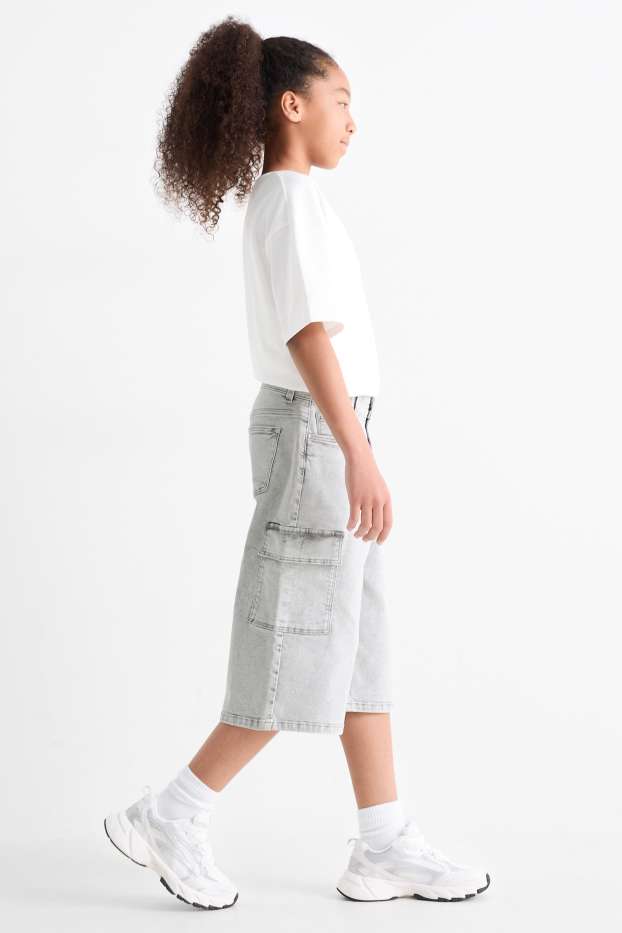 Enfants filles - Bermuda cargo en jean - jean gris clair