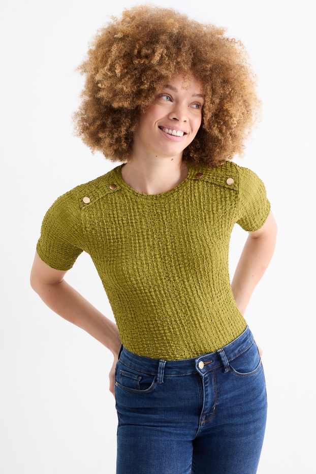 Dona - Samarreta de màniga curta - regular fit - texturada - verd