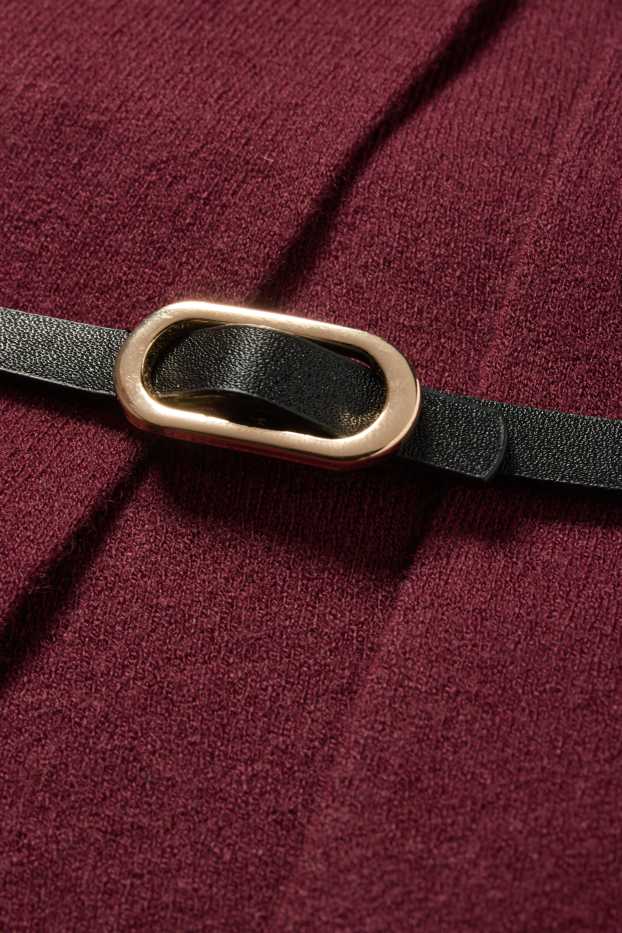 Women - Cardigan with belt - dark red