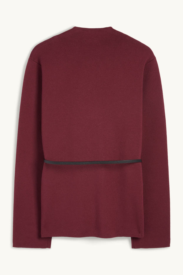 Women - Cardigan with belt - dark red
