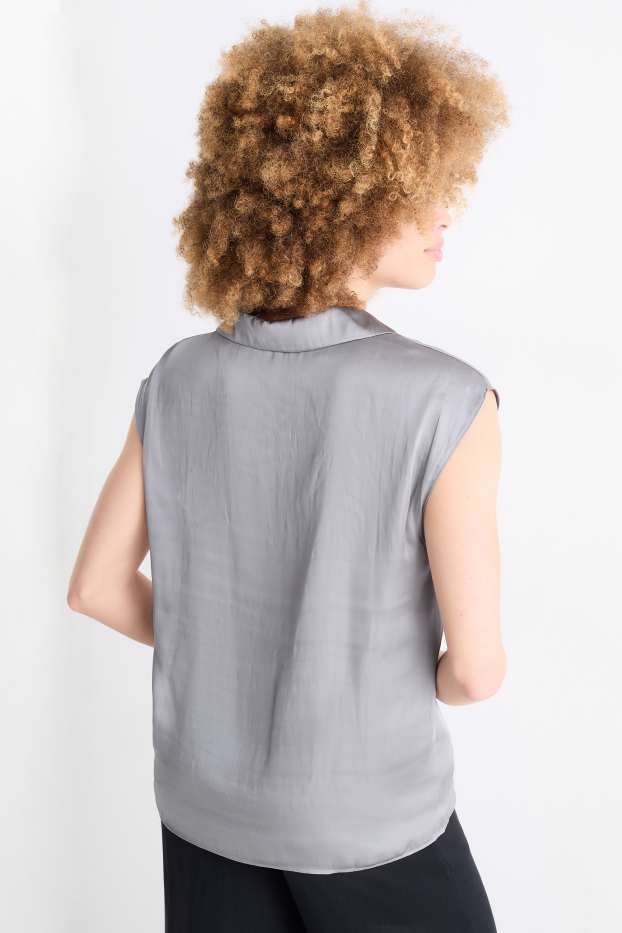 Femmes - Caraco en satin - gris