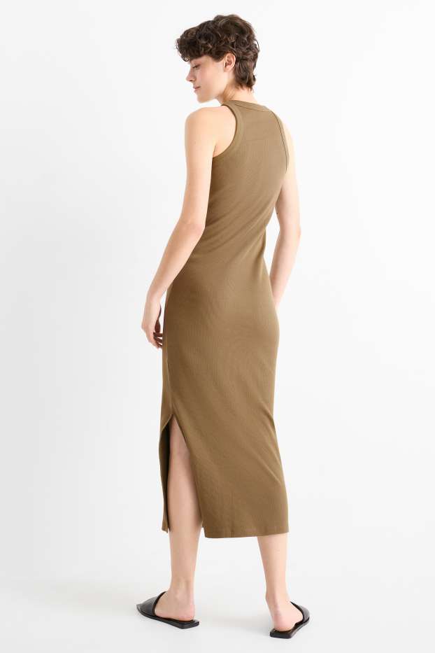 Women - Bodycon dress - ribbed - brown