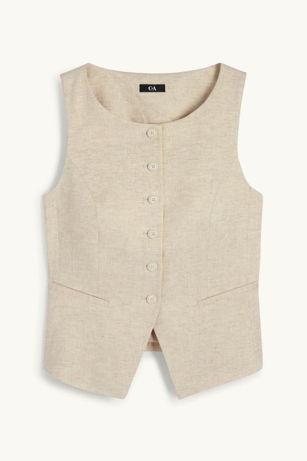Women - Business waistcoat - regular fit - linen blend - beige / gold