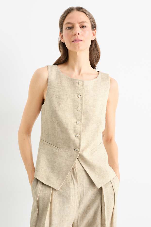 Women - Business waistcoat - regular fit - linen blend - beige / gold
