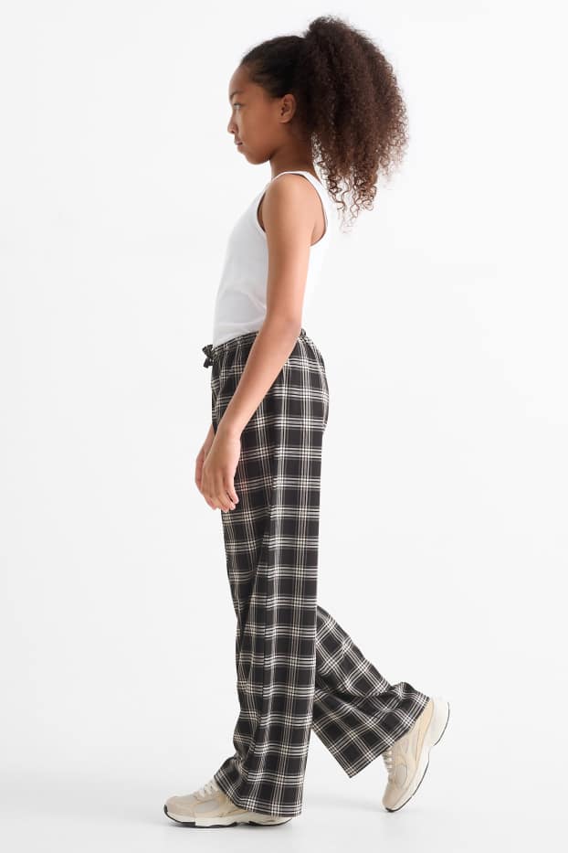 Kinder Mädchen - Stoffhose - kariert - schwarz