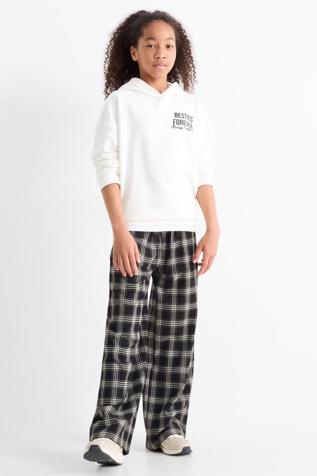 Kinder Mädchen - Stoffhose - kariert - schwarz