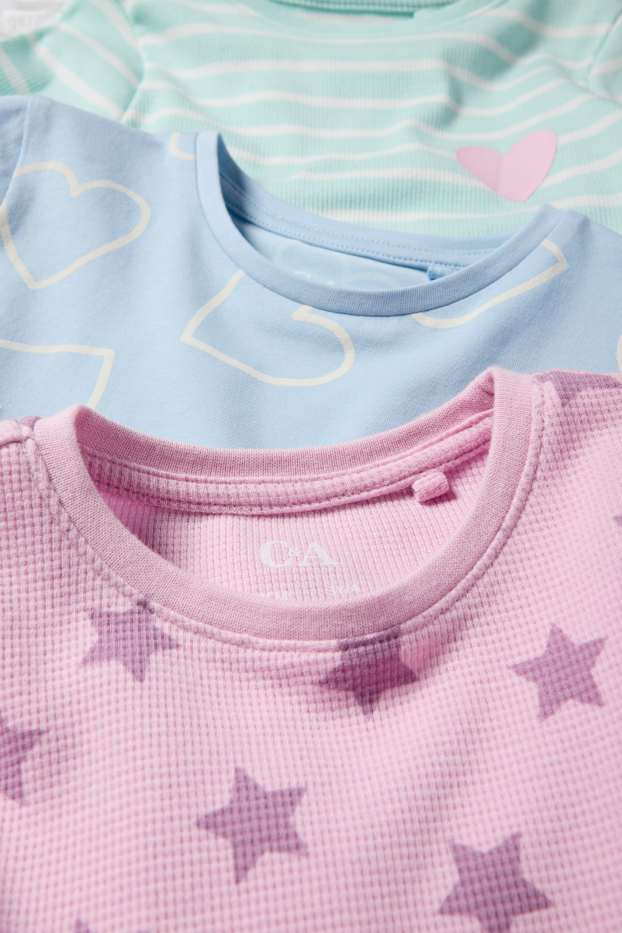 Enfants filles - Lot de 3 - cœurs et étoiles - pyjamas - 6 pièces - rose