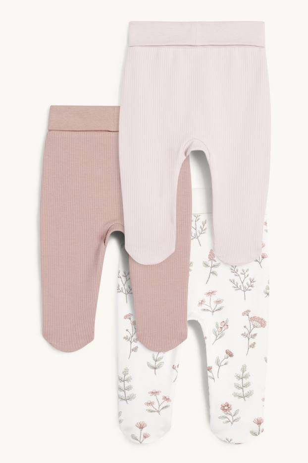 Bébés filles - Lot de 3 - petites fleurs - pantalon nouveau-né - blanc crème