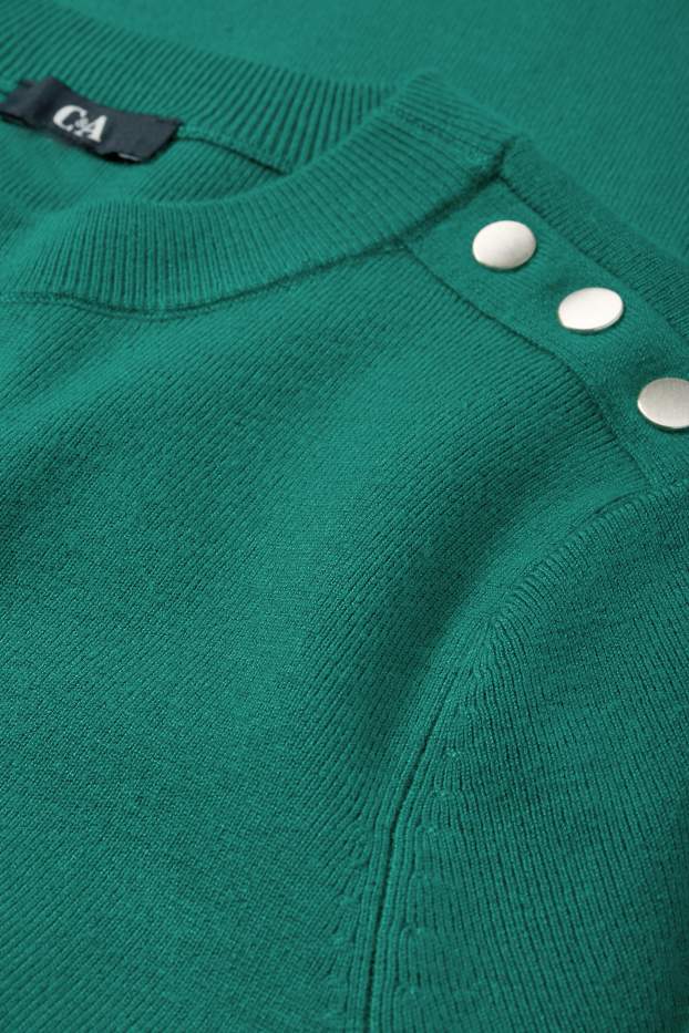 Women - Knitted jumper - short sleeve - dark green