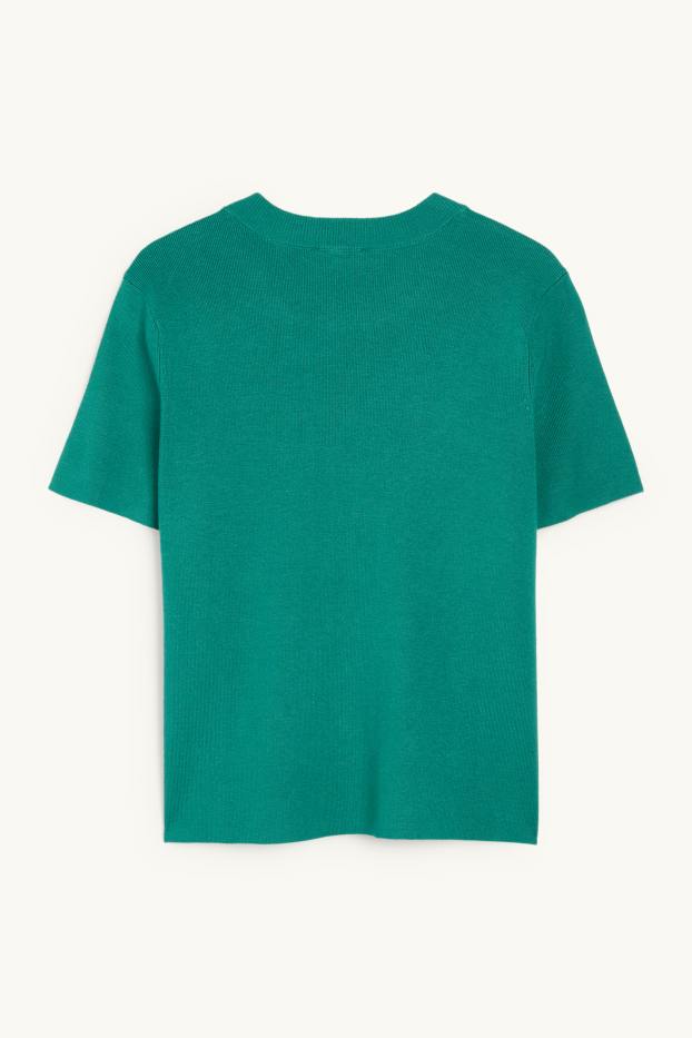 Women - Knitted jumper - short sleeve - dark green