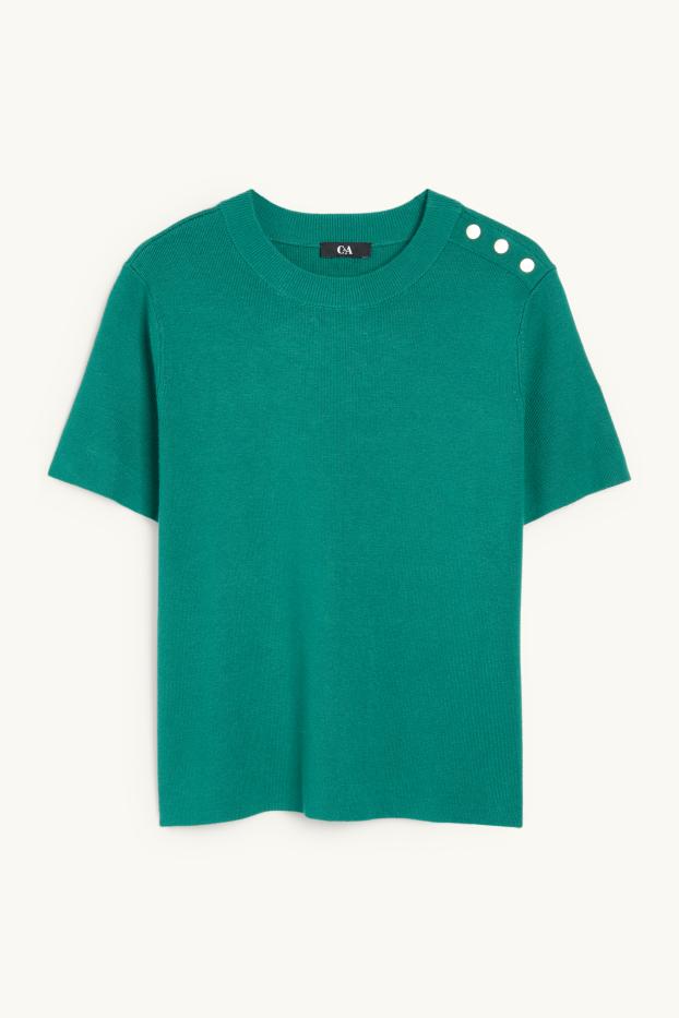Women - Knitted jumper - short sleeve - dark green