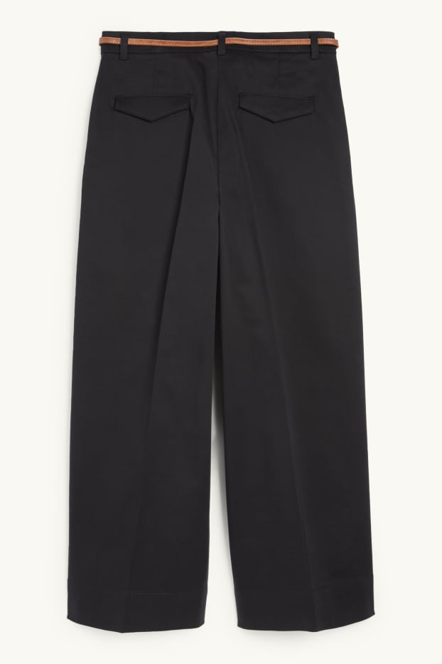 Dames - Pantalon met ceintuur - high waist - wide leg - zwart