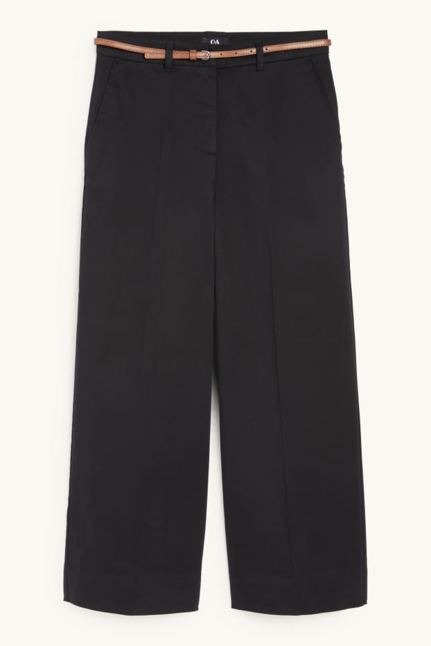 Dames - Pantalon met ceintuur - high waist - wide leg - zwart
