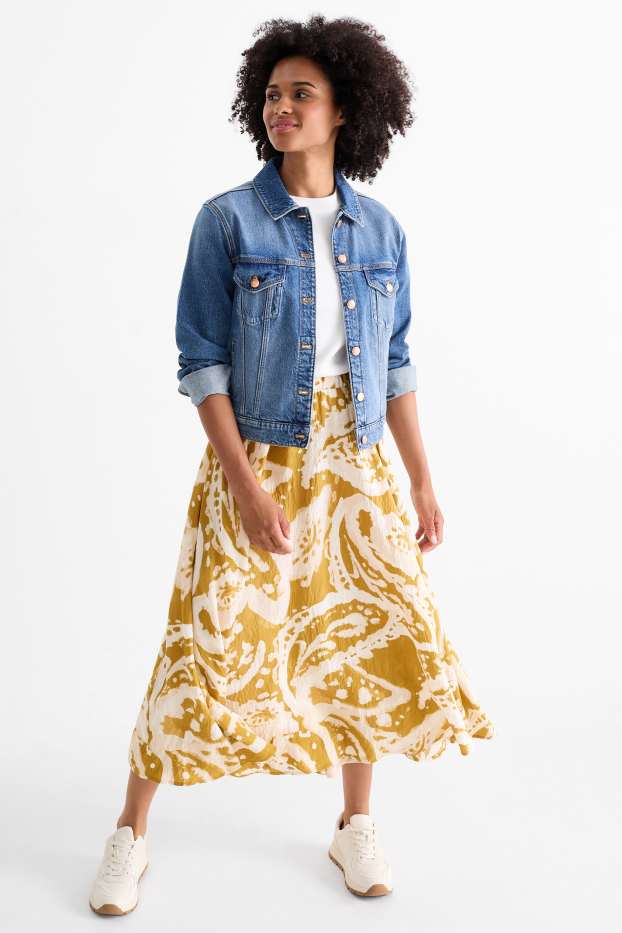 Dames - Rok - met patroon - mosterdgeel