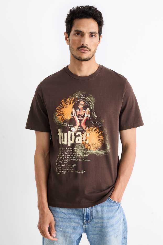Heren - T-shirt - regular fit - Tupac - bruin