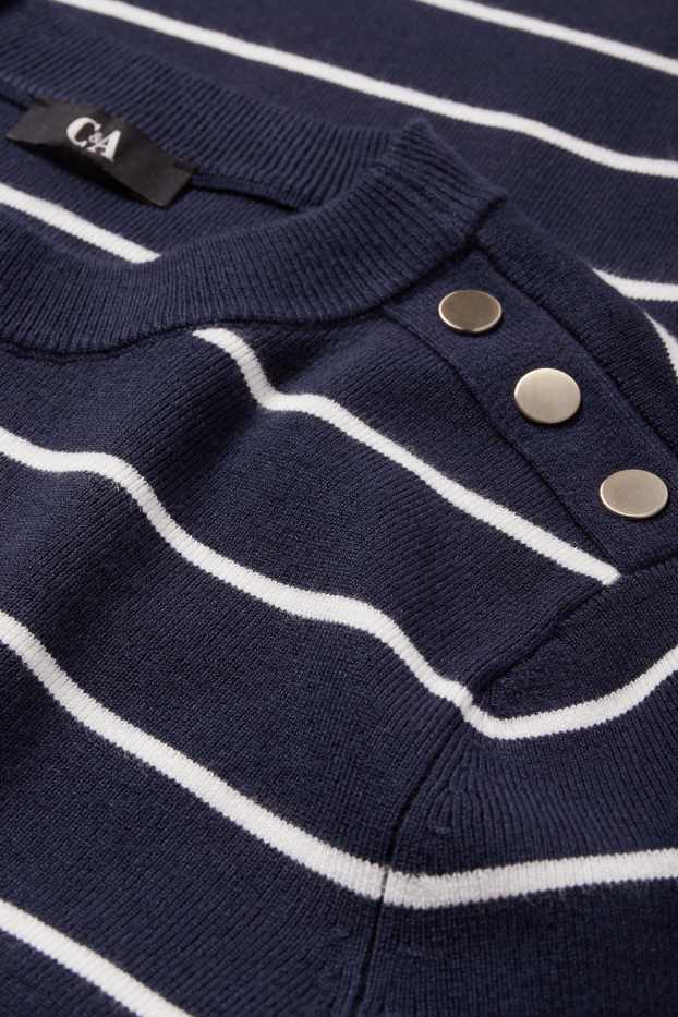 Dámské - Pletený svetr - s krátkým rukávem - pruhovaný - tmavomodrá