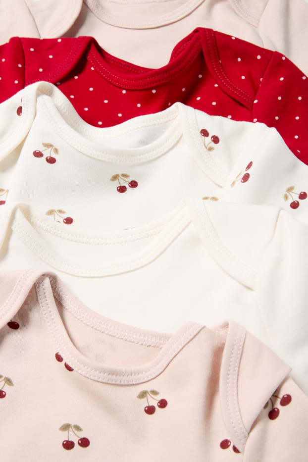 Bébés filles - Lot de 5 - cerise - bodys bébé - beige clair