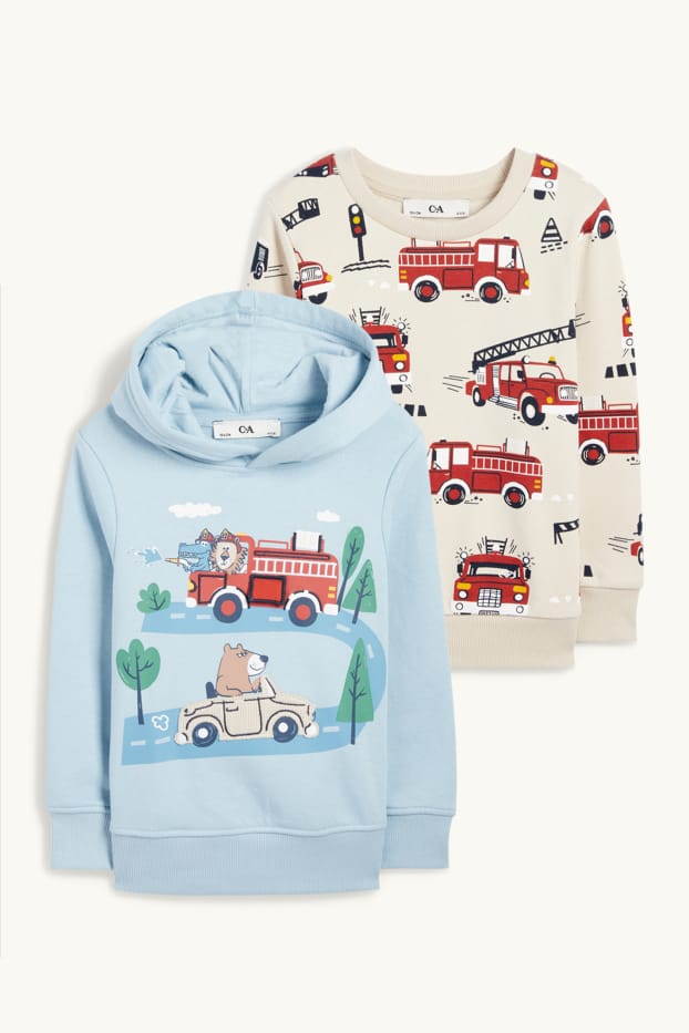 Kinder Jungen - Multipack 2er - Feuerwehr - Hoodie und Sweatshirt - hellblau