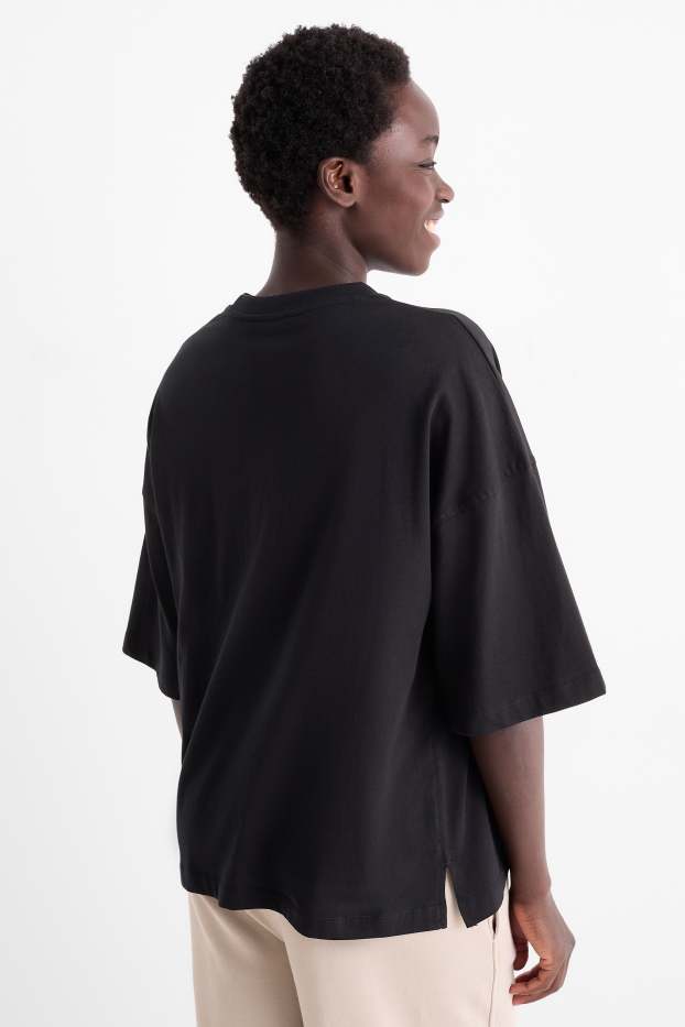 Femmes - T-shirt - Oversize - finition brillante - noir
