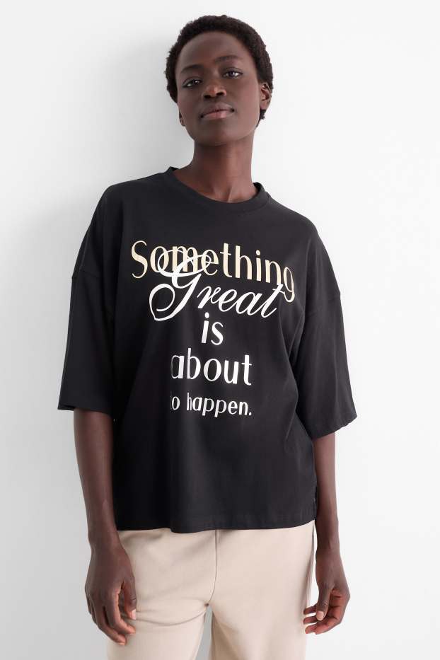 Femmes - T-shirt - Oversize - finition brillante - noir