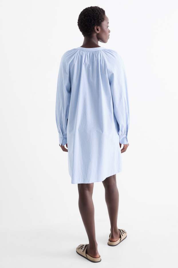 Dámské - Halenkové šaty - pruhované - světle modrá