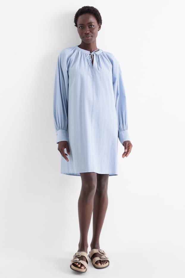 Dámské - Halenkové šaty - pruhované - světle modrá