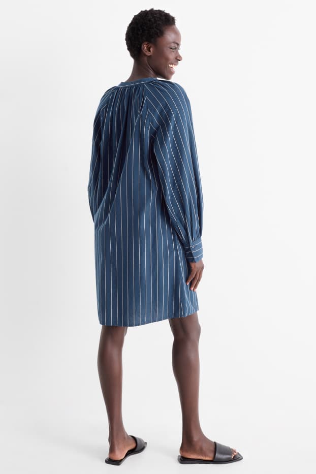 Dámské - Halenkové šaty - pruhované - tmavomodrá