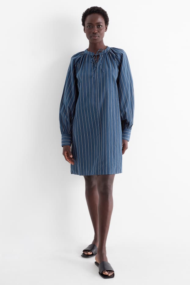 Dámské - Halenkové šaty - pruhované - tmavomodrá