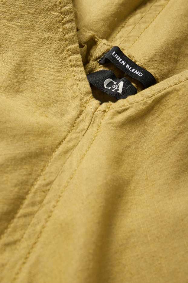 Women - V-neck dress - linen blend - khaki