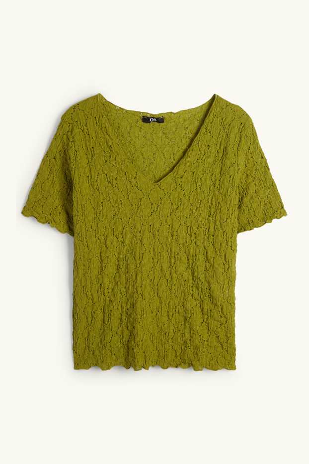 Femmes - T-shirt - regular fit - finition texturée - vert