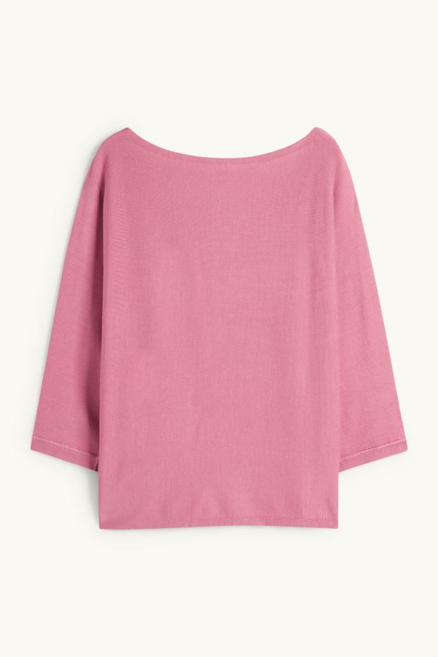 Femei - Pulover din tricot fin - roz închis