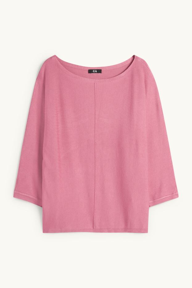 Femei - Pulover din tricot fin - roz închis