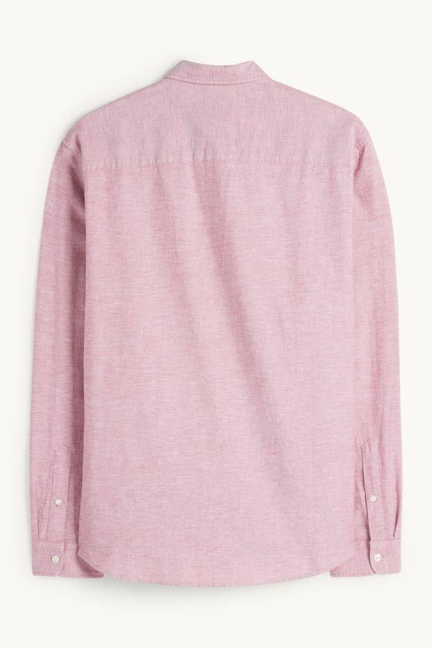 Pánské - Košile - regular fit - button-down - červená-žíhaná