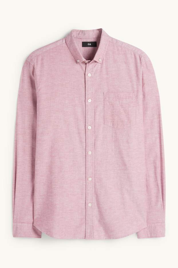 Pánské - Košile - regular fit - button-down - červená-žíhaná