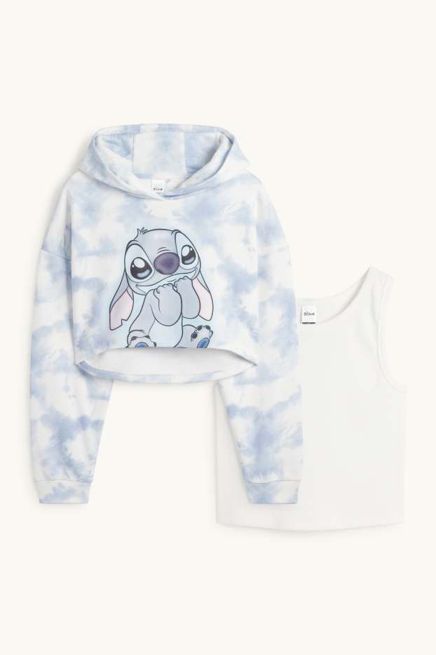 Enfants filles - Lilo & Stitch - ensemble - sweat et haut - 2 pièces - blanc / bleu clair
