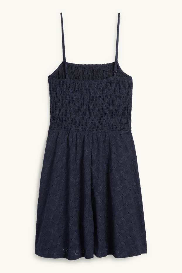 Women - Fit & flare dress - broderie anglaise. - smocked - dark blue