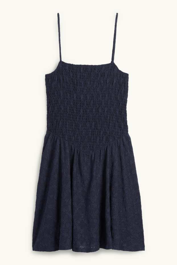 Women - Fit & flare dress - broderie anglaise. - smocked - dark blue