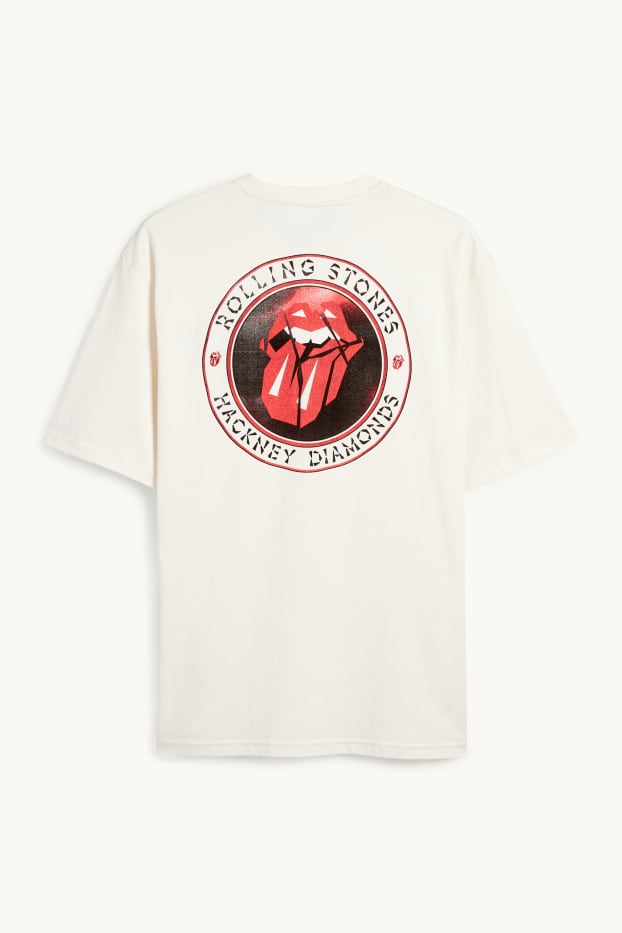 Pánské - Tričko - relaxed fit - Rolling Stones - krémově bílá
