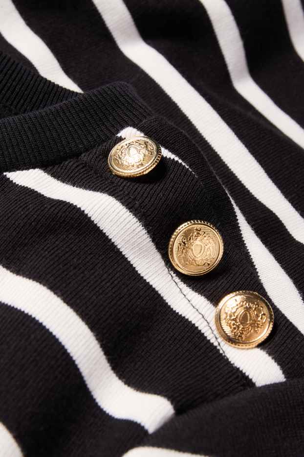 Women - Knitted jumper - short sleeve - striped - black / white