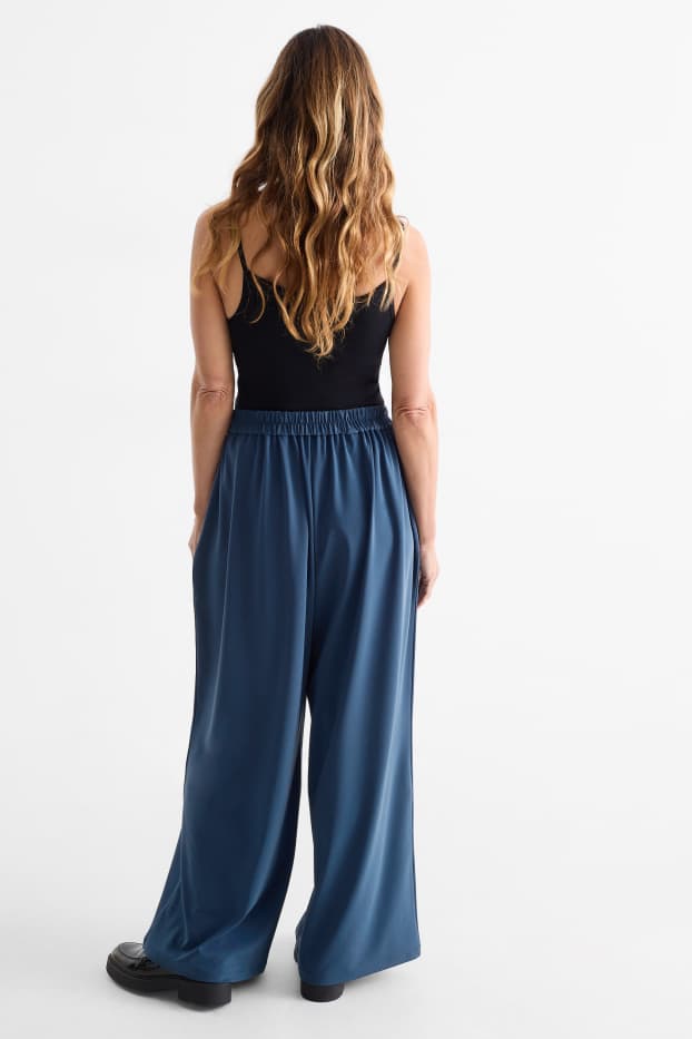 Women - Jersey trousers - high-rise waist - wide leg - dark blue