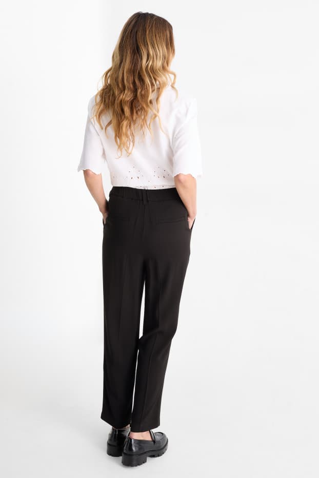 Women - Cloth trousers - high waist - tapered fit - black