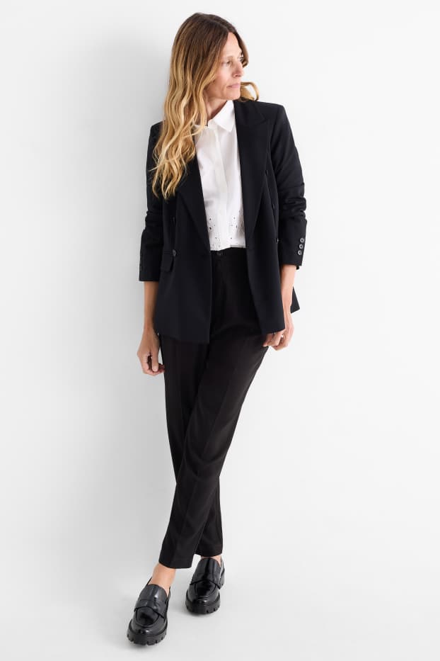 Women - Cloth trousers - high waist - tapered fit - black
