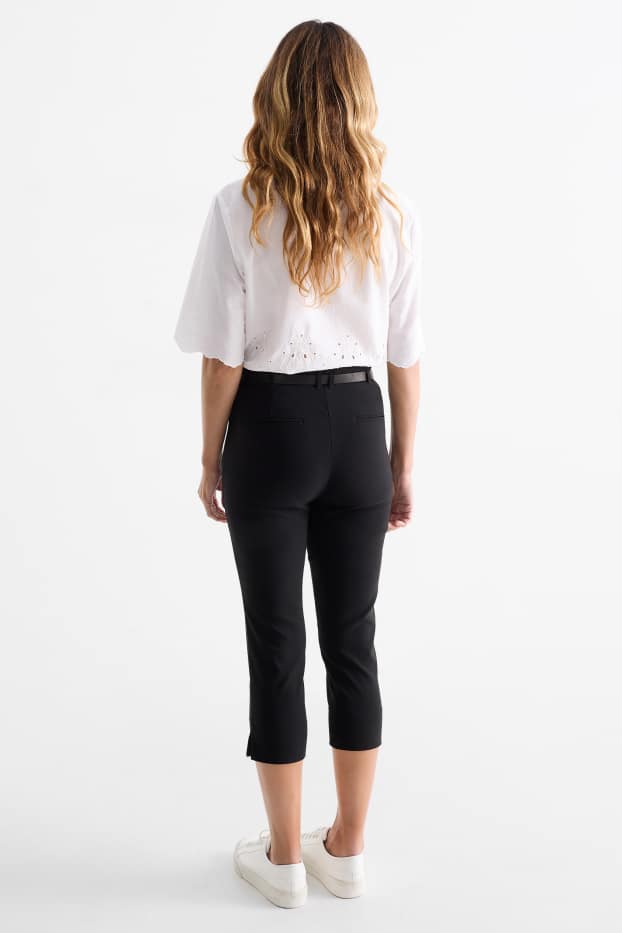 Dames - Capri broek met riem - mid waist - slim fit - zwart