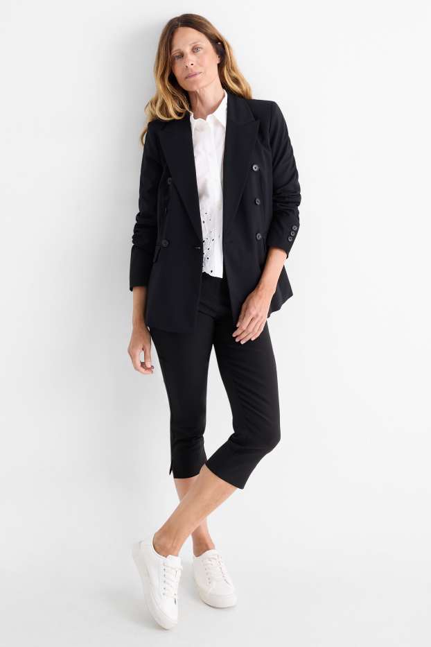 Dames - Capri broek met riem - mid waist - slim fit - zwart