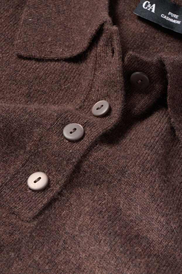 Mujer - Jersey de punto de cachemir - manga corta - marrón oscuro